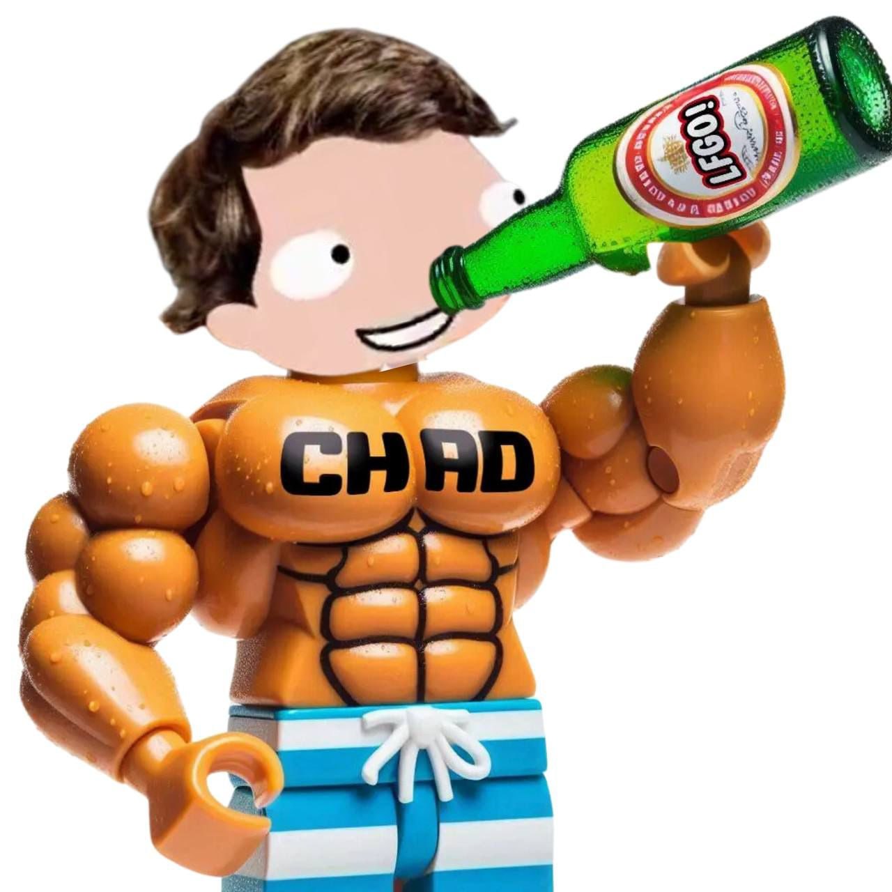 Muscular Chad figure drinking a beer